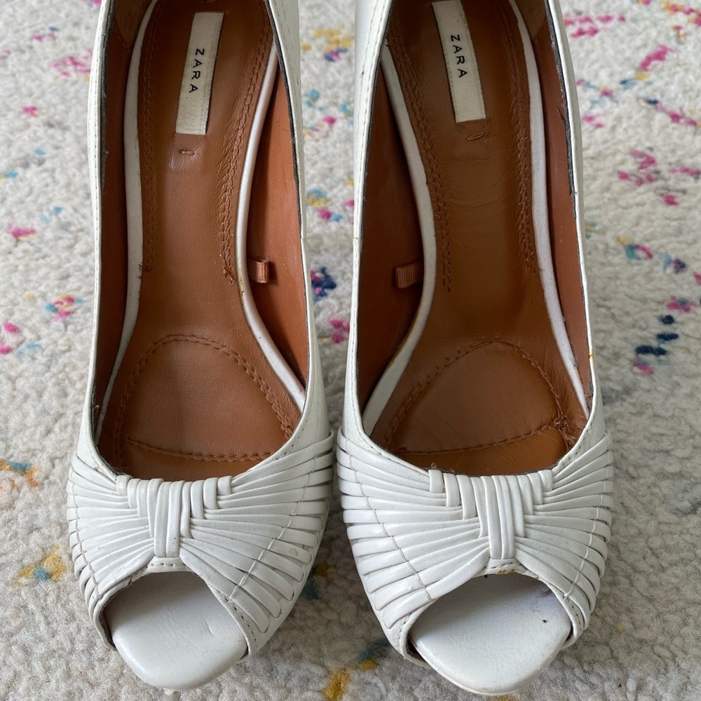 Zara White leather heels